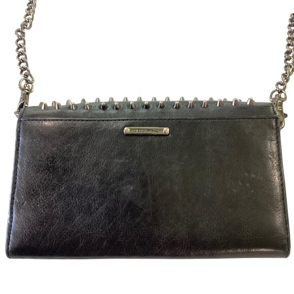 Rebecca Minkoff Black Leather Studded Crossbody Clutch Purse With Chain Strap & - Picture 2 of 16